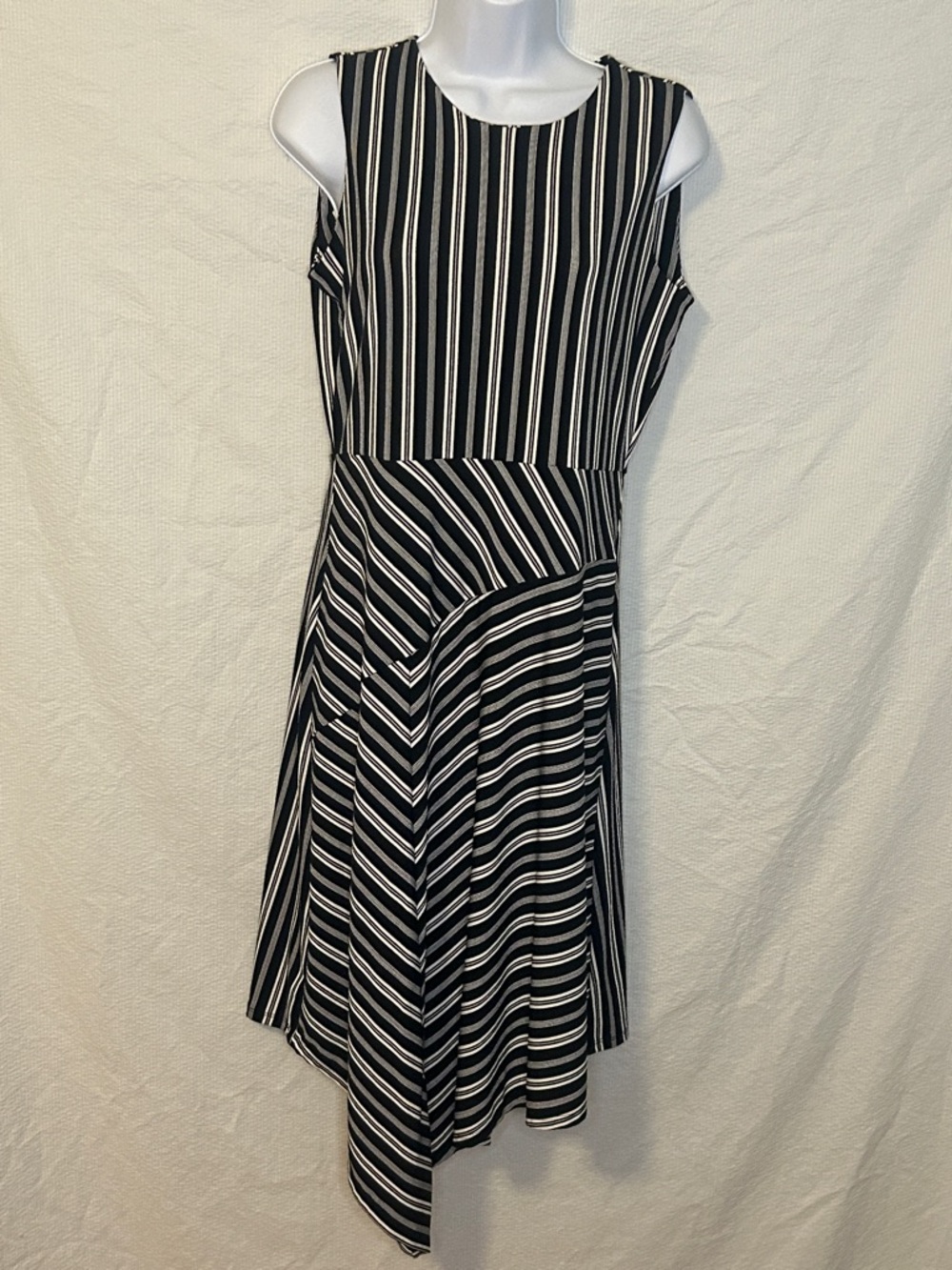 Banana Republic Factory Black/White Striped Knit Asymmetrical Hem Dress, Small